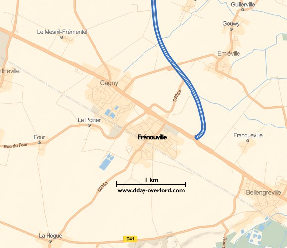 Frénouville en 1944 - Calvados - Bataille de Normandie 2 Image : carte de la commune de Frénouville