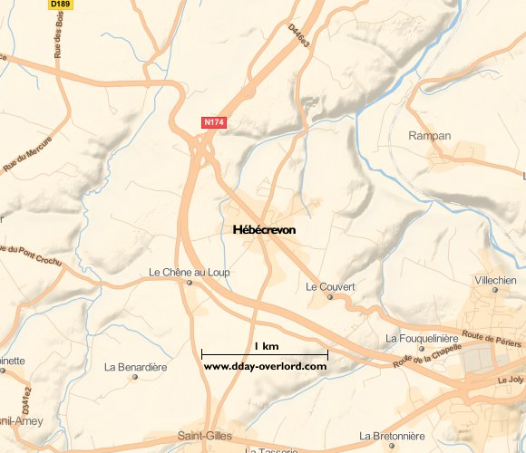 Image : carte du secteur de Hébécrevon - Bataille de Normandie en 1944