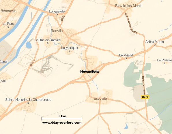 Image : carte du secteur de Hérouvillette - Bataille de Normandie en 1944