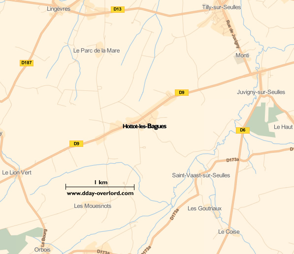 Image : carte du secteur de Hottot-les-Bagues - Bataille de Normandie en 1944