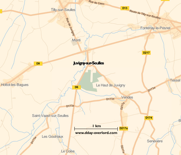 Image : carte du secteur de Juvigny-sur-Seulles - Bataille de Normandie en 1944