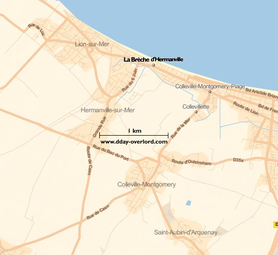 Image : carte du secteur de La Brèche d'Hermanville - Bataille de Normandie en 1944