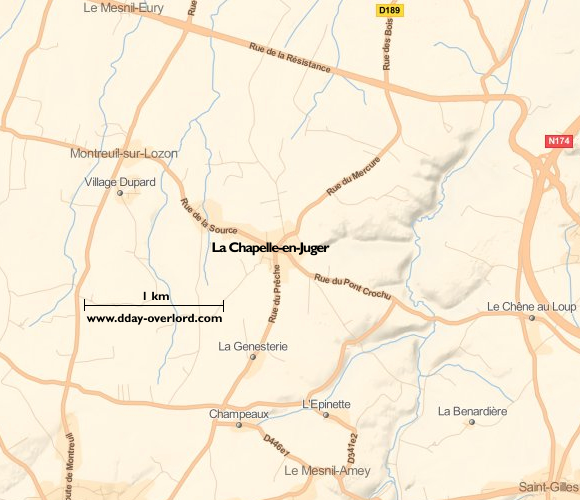 Image : carte du secteur de La Chapelle-en-Juger - Bataille de Normandie en 1944