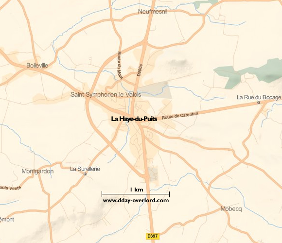 Image : carte du secteur de La Haye-du-Puits - Bataille de Normandie en 1944