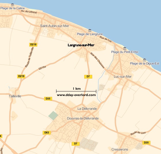 Image : carte du secteur de Langrune-sur-Mer - Bataille de Normandie en 1944