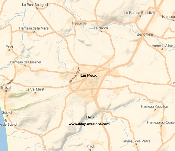 Image : carte du secteur de Les Pieux - Bataille de Normandie en 1944