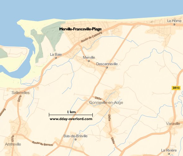 Image : carte du secteur de Merville-Franceville - Bataille de Normandie en 1944