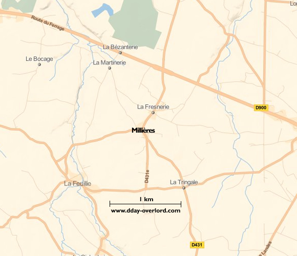 Image : carte du secteur de Millières - Bataille de Normandie en 1944