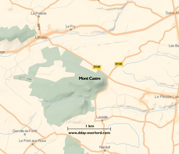 Image : carte du secteur de Mont-Castre - Bataille de Normandie en 1944