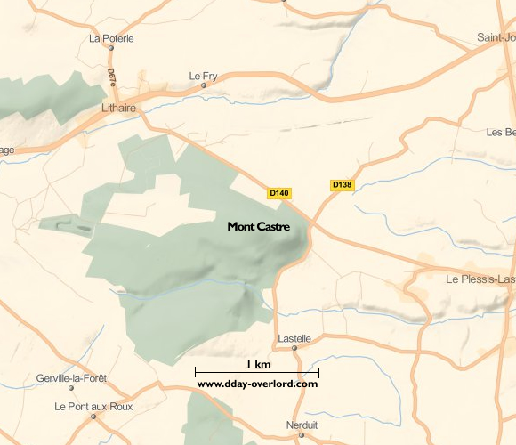 Mont Castre en 1944 - Cote 122 - Bataille de Normandie 2 Image : carte du secteur de Mont-Castre - Bataille de Normandie en 1944