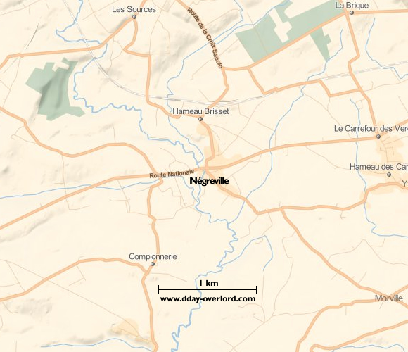 Image : carte du secteur de Négreville - Bataille de Normandie en 1944