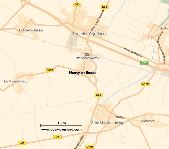 Image : carte du secteur de Norrey-en-Bessin - Bataille de Normandie en 1944