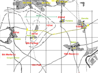 Image : Répartition des positions alliées et allemandes autour de la cote 112 le 10 juillet 1944