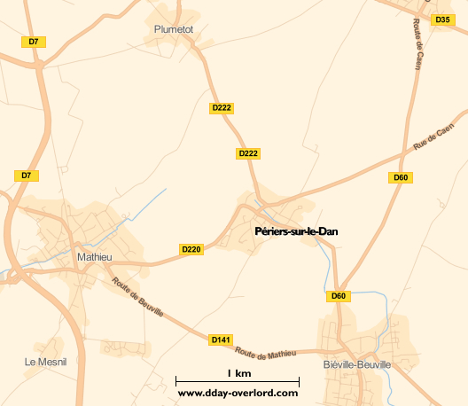 Image : carte du secteur de Périers-sur-le-Dan - Bataille de Normandie en 1944