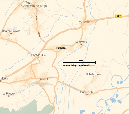 Image : carte du secteur de Petiville - Bataille de Normandie en 1944