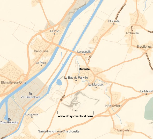 Image : carte du secteur de Ranville - Bataille de Normandie en 1944