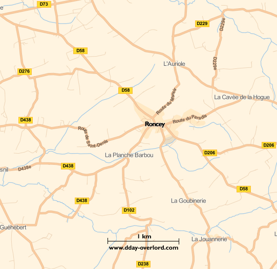 Image : carte du secteur de Roncey - Bataille de Normandie en 1944