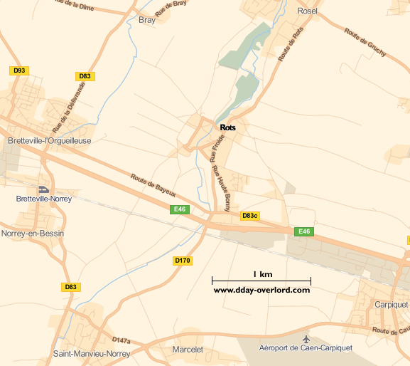 Image : carte du secteur de Rots - Bataille de Normandie en 1944