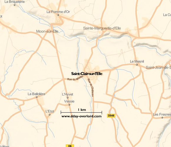 Image : carte du secteur de Saint-Clair-sur-l'Elle - Bataille de Normandie en 1944