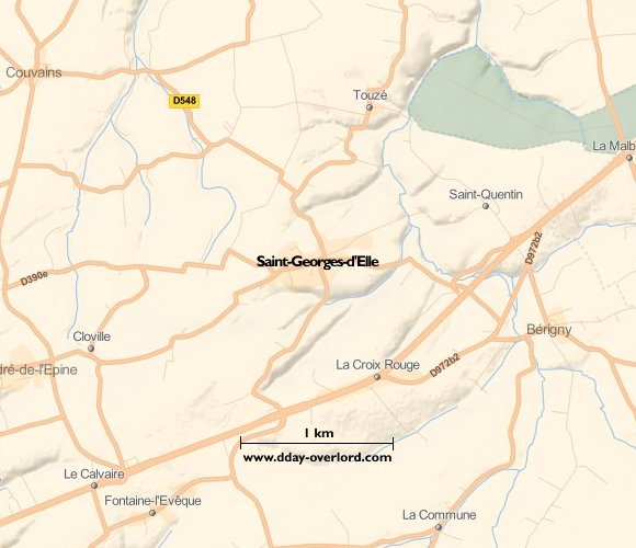 Image : carte du secteur de Saint-Georges-d'Elle - Bataille de Normandie en 1944
