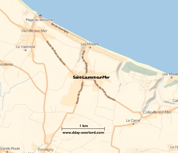 Image : carte du secteur de Saint-Laurent-sur-Mer - Bataille de Normandie en 1944