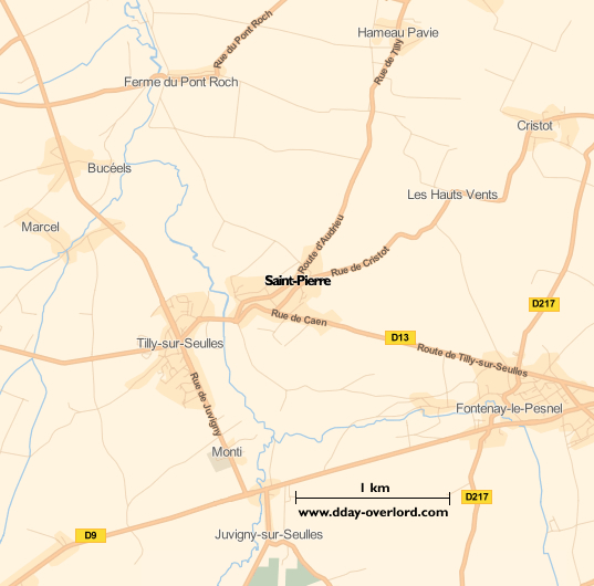 Image : carte du secteur de Saint-Pierre - Bataille de Normandie en 1944