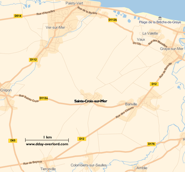 Image : carte du secteur de Sainte-Croix-sur-Mer - Bataille de Normandie en 1944