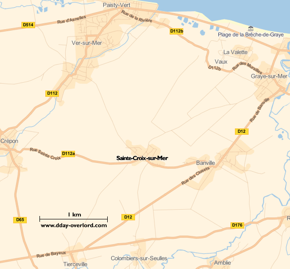 Sainte-Croix-sur-Mer en 1944 - Bataille de Normandie 2 Image : carte du secteur de Sainte-Croix-sur-Mer - Bataille de Normandie en 1944
