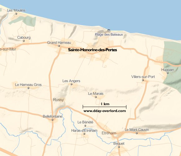 Image : carte du secteur de Sainte-Honorine-des-Pertes - Bataille de Normandie en 1944