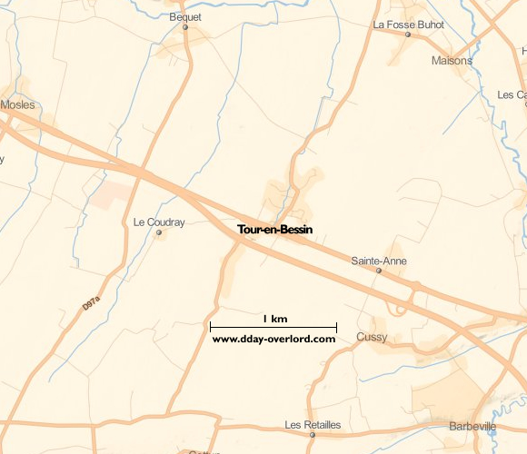 Image : carte du secteur de Tour-en-Bessin - Bataille de Normandie en 1944