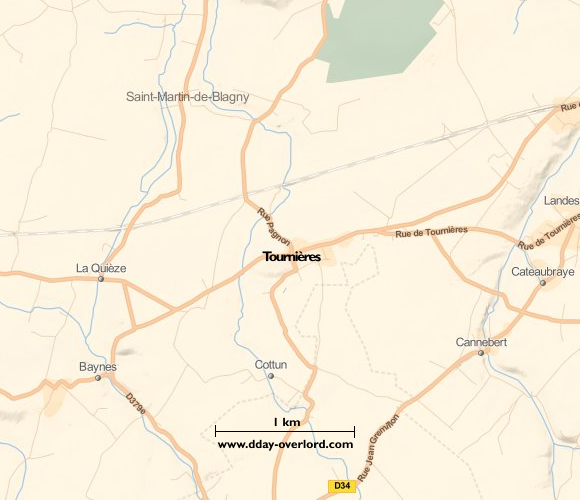 Image : carte du secteur de Tournières - Bataille de Normandie en 1944