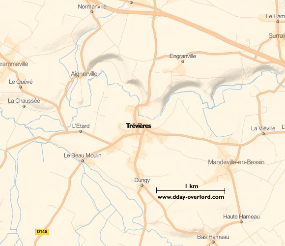 Image : carte du secteur de Trévières - Bataille de Normandie en 1944