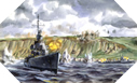 Image : Peinture de Dwight C. Shepler représentant l'USS Emmons et l'USS Doyle au second plan, le 6 juin 1944 devant Port-en-Bessin