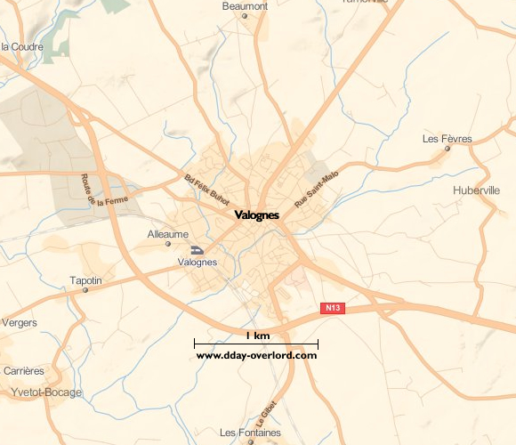 Image : carte du secteur de Valognes - Bataille de Normandie en 1944