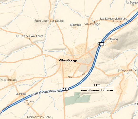 Image : carte du secteur de Villers-Bocage - Bataille de Normandie en 1944