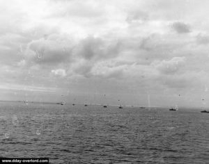 Vue de la Task Force U au large d'Utah Beach depuis l'USS Nevada. Photo : US National Archives