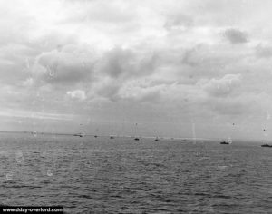 Vue de la Task Force U au large d'Utah Beach depuis l'USS Nevada. Photo : US National Archives