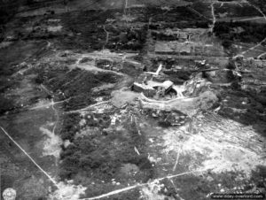 28 juin 1944 : vue aérienne de la batterie Hamburg à Fermanville. Photo : US National Archives