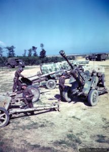 Des canons allemands pris à l’ennemi dans la carrière des Aucrais à Haut-Mesnil. Photo : US National Archives