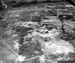 28 juin 1944 : vue aérienne de la batterie Hamburg à Fermanville. Photo : US National Archives