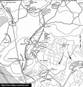 Carte des combats de la 101st (US) Airborne Division en direction de Saint-Côme-du-Mont le 7 juin 1944. Photo : D-Day Overlord