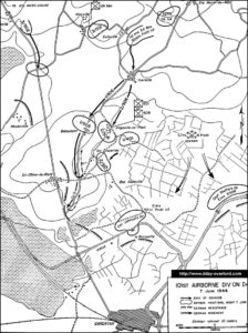 Carte des actions de la 101st Airborne Division au sud-est de Sainte-Mère-Eglise le 7 juin 1944. Photo : D-Day Overlord