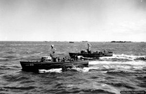 USCG 20 83401 and USCG 21 83402 Coast Guard Speedboats off Utah Beach. Photo: US National Archives