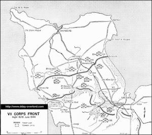 Carte du front en Normandie dans la nuit du 18 au 19 juin 1944. Photo : D-Day Overlord