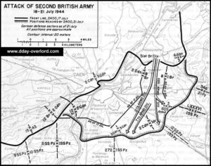 Carte de l'attaque de la 2e armée du 18 au 21 juillet 1944 en Normandie. Photo : D-Day Overlord