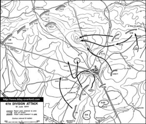 Carte des opérations de la 4ème division d’infanterie américaine le 19 juin 1944 en Normandie. Photo : D-Day Overlord