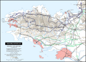 Carte de la percée en Bretagne du 1er au 12 août 1944. Photo : D-Day Overlord