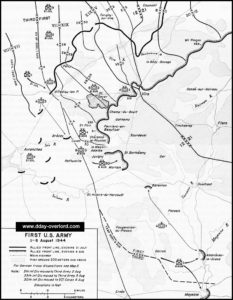 Carte des opérations de la 1ère armée du 1er au 6 août 1944 en Normandie. Photo : D-Day Overlord