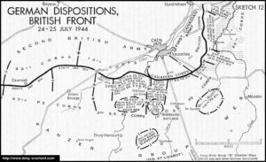 Carte des positions allemandes à l’est de Caen du 24 au 25 juillet 1944 en Normandie. Photo : D-Day Overlord