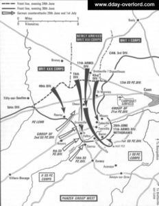 Carte du plan de l'offensive alliée pendant l’opération Epsom du 24 juin 1944 en Normandie. Photo : D-Day Overlord